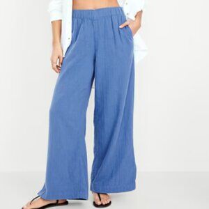 Old Navy High-Waisted Crinkle Gauze Super Wide-Leg Pants Blue NWT Size XL Boho
